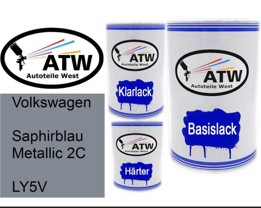 Volkswagen, Saphirblau Metallic 2C, LY5V: 500ml Lackdose + 500ml Klarlack + 250ml Härter - Set, von ATW Autoteile West.